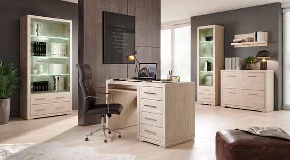 Vitrine ARIA mit 2 Schubladen Eiche Santana Hell