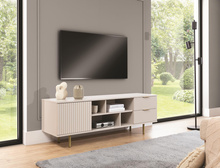 TV-Schrank mit Drehtür und zwei Schubladen, RTV-Kabinett mit gerillte Front NUBIA