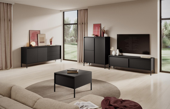 TV Schrank mit zwei Klappen und fronten gefräst JULO Schwarz