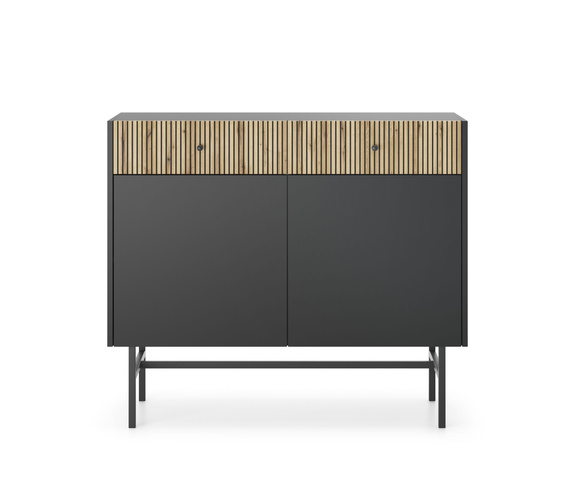 Kommode schmal mit 2 Schubladen Eiche artisan+schwarz DAVS