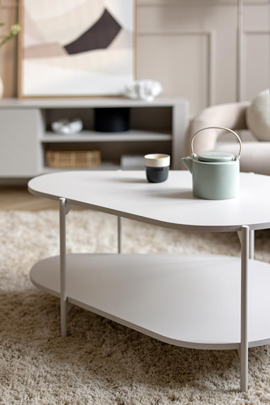 Couchtisch Runder Weiß mit Regal modern PLAYAS