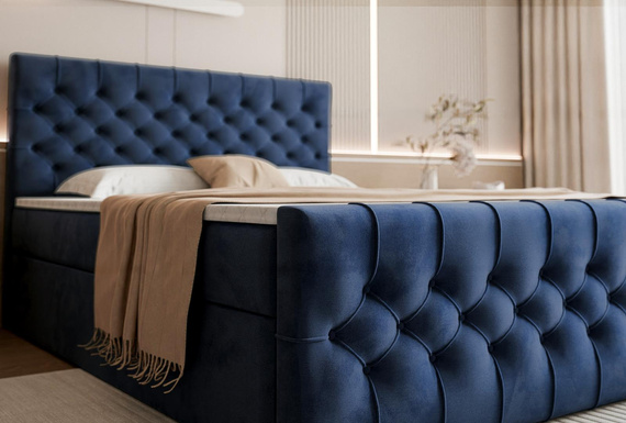 Elegantes Boxspringbett mit H3 Matratze Blau 120x200 MIAMI