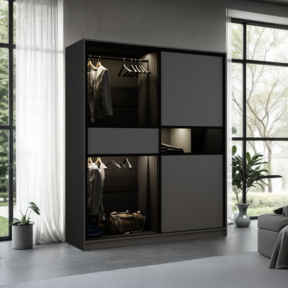 Kleiderschrank Schwarz modern mit Glasfront getönt
