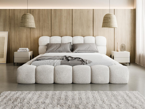 Designerbett boucle BIZU 160x200 Weiß