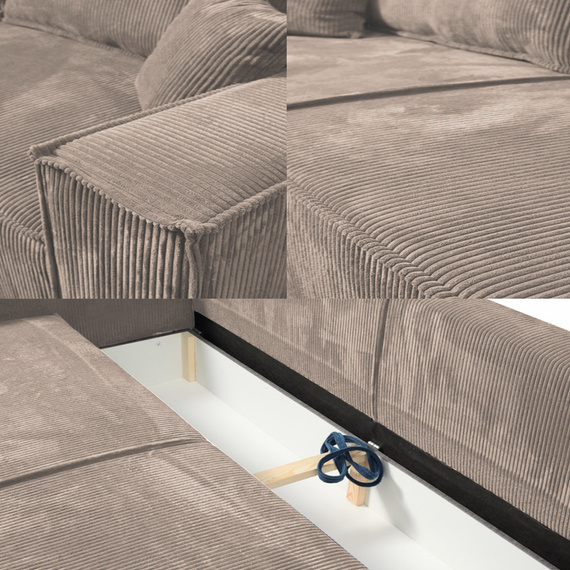 Schlafsofa mit Bettkasten und Cordstoff MONA Hellbraun