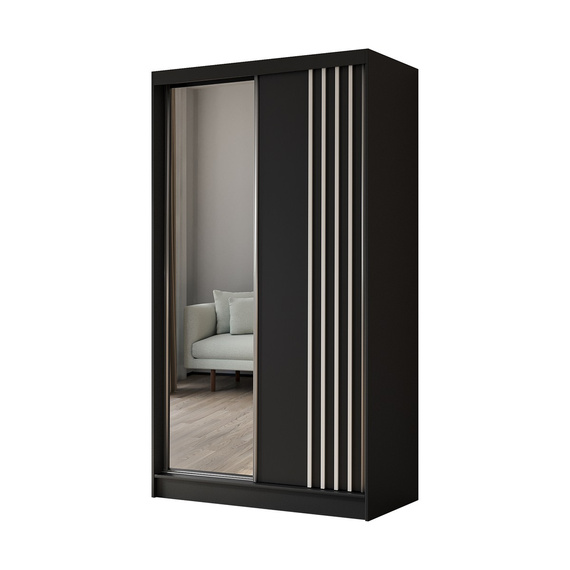 Schwebetürenschrank mit Lamellen MALTA Schwarz + Weiß