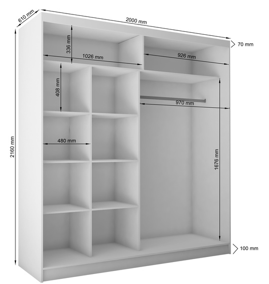 Schwebetürenschrank CINZIA mit Lacobel Glas Graphit