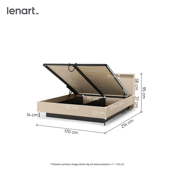 Stauraumbett mit LED-Beleuchtung FLORE Beige 160x200