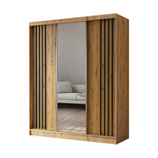 Kleiderschrank mit Spiegel und Lamellen MALTA Eiche+schwarz