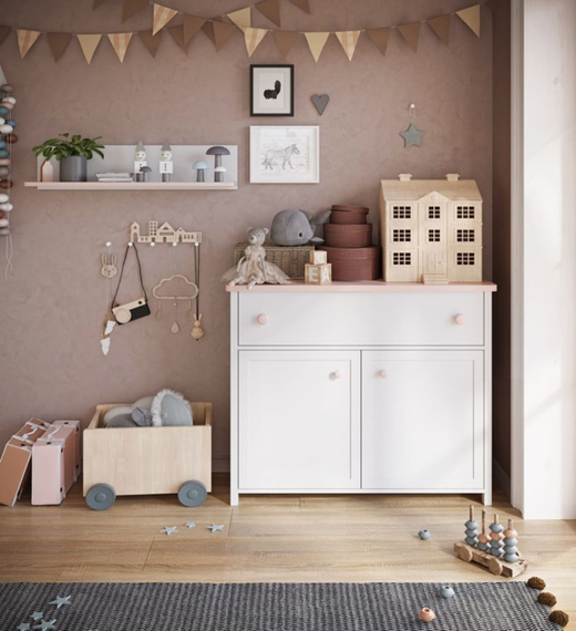 Kommode für Mädchen LARA Weiß + Rosa