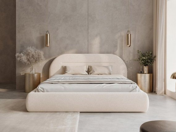 Polsterbett mit runder Form hellbeige 160x200 ARVEN