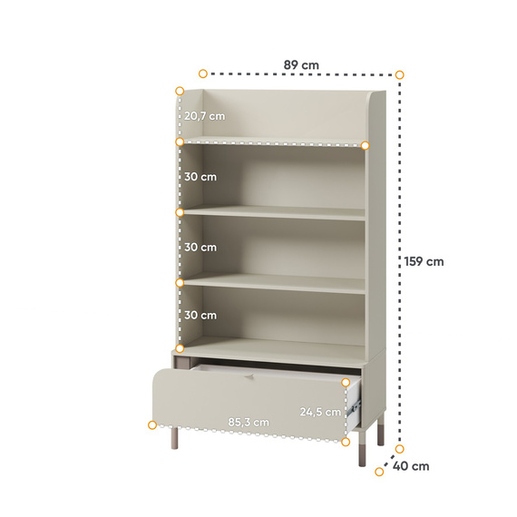 Bücherregal für Kinderzimmer mit Schublade JUNA Caschmir