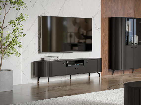 TV-Tisch mit Schublade Fronten gefräst MODERNO Schwarz