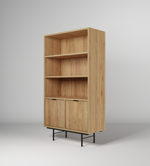 Bücherregal mit Türen Eiche hikora Japandi Stil COLGO