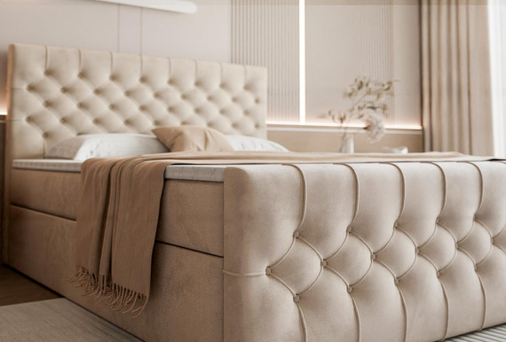 Boxspringbett mit hochwertigem Bezug Beige 180x200 MIAMI