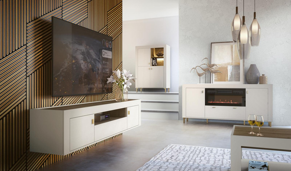 Kommode mit elektrischem Kamin TRENDS Eiche-Whisky/ Kaschmir