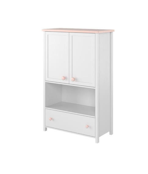 Kommode mit zwei Türen Regal LARA Weiß+Rosa