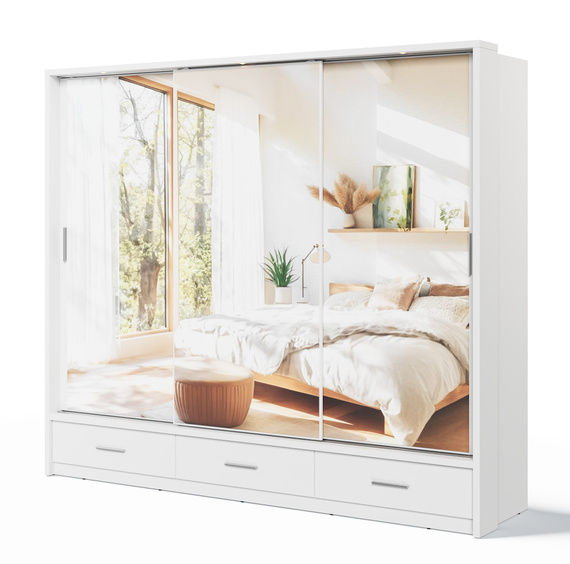 Schwebetürenschrank ARTI 01 mit 3 Schubladen Weiß