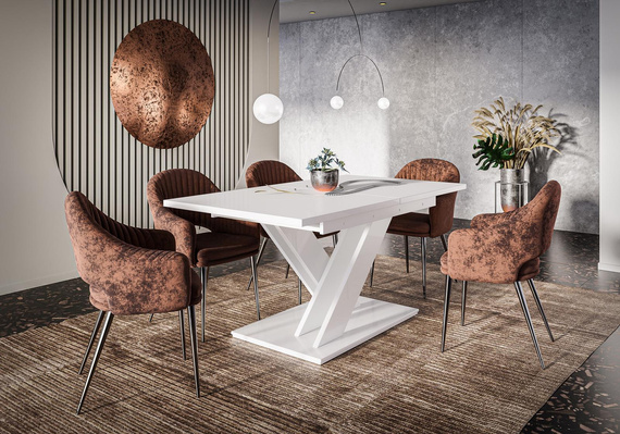  Esszimmertisch ausziehbar 140-180 cm Weiß + Beton