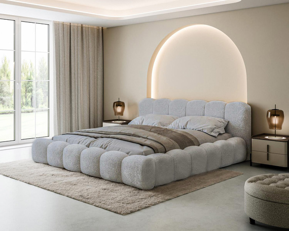 Glamour Wolkenbett 140x200 mit Holzrahmen Grau Bubble LUX