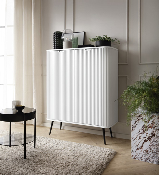 Highboard mit Lamellen auf hohen Beinen CARLO Weiß