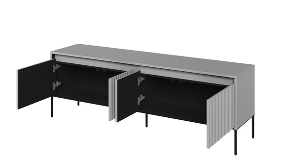 TV-Schränk mit 4 Klappen/Türen und Fronten gefräst FLORE GRAU