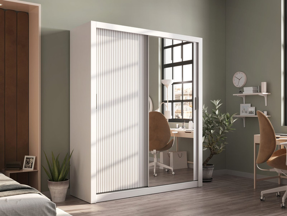 Schwebetürenschrank mit gerifflete front ARTI Weiß