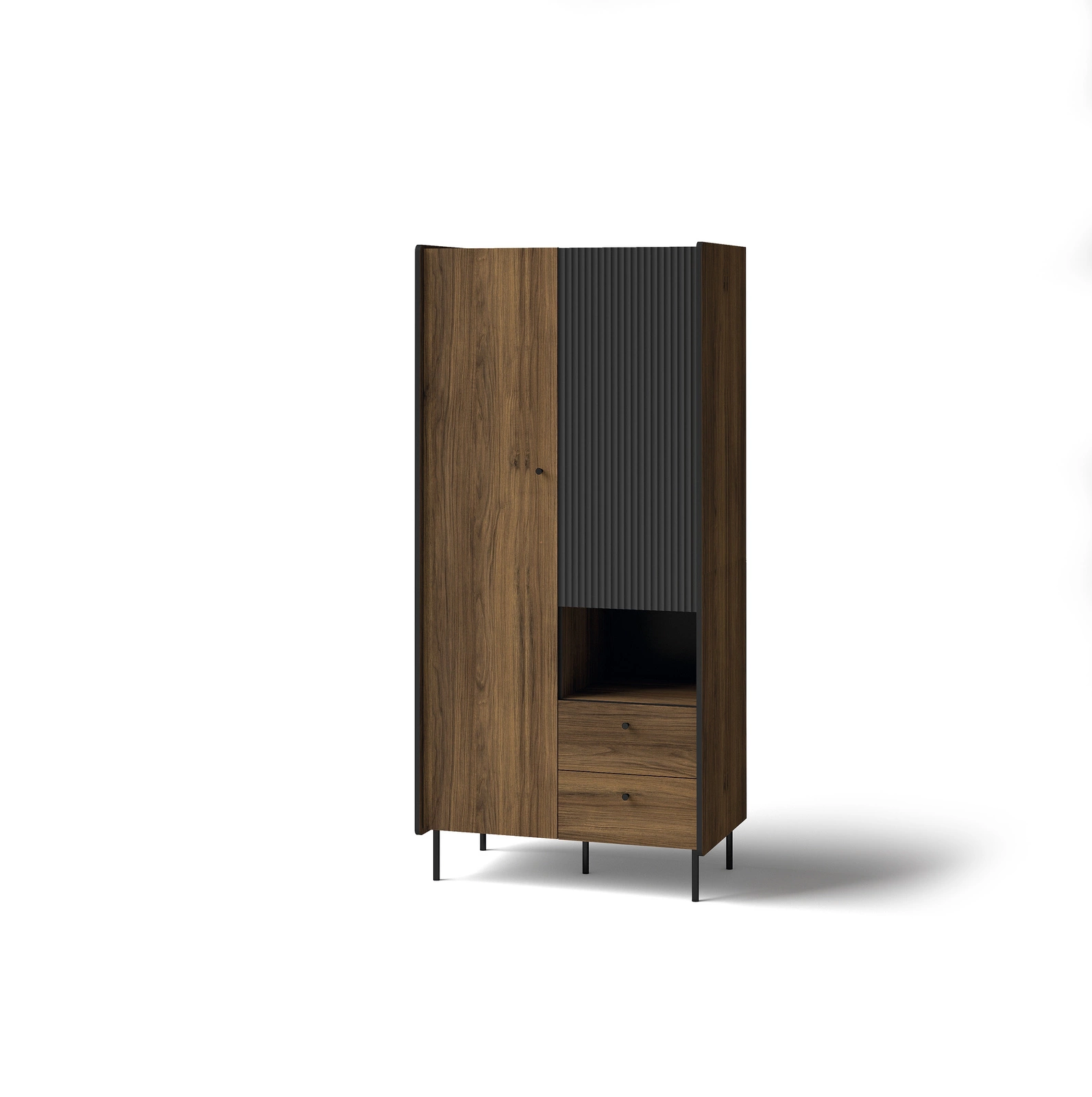 kleiderschrank mit gerifflete como schwarz/ nussbaum | wohnbereich