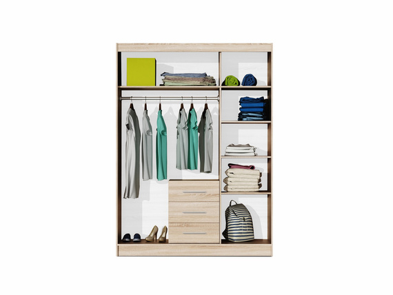 Kleiderschrank 3 Türen und 3 Schubladen ALEX  Eiche sonoma