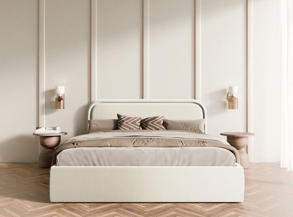 Creme Polsterbett 140x200 mit Bettkasten Metallrahmen  SAGA