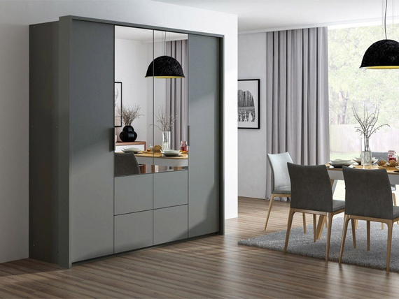 Kleiderschrank mit Spiegel und 4 Schubladen WAKS Graphit