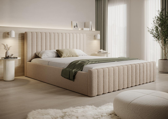 Hochwertiges Polsterbett Bouclé 180x200 Beige BUBBLE II