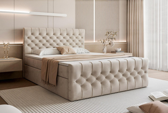 Boxspringbett mit hochwertigem Bezug Beige 180x200 MIAMI
