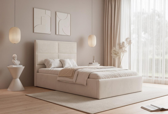 Creme Polsterbett mit Stauraum Holzrahmen 120x200 SAONA