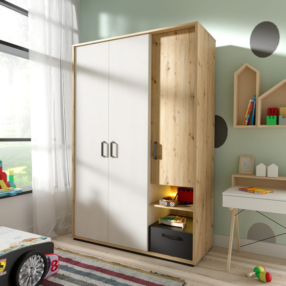 Kleiderschrank dreitürig mit LED-Beleuchtung BOB Artisan