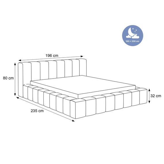 Designerbett elegant boucle Grau 160x200 CLARA