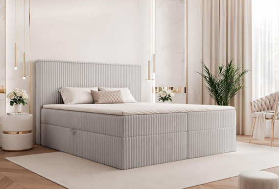 Boxbett mit Topper Grau Cordstoff 180x200 NEL