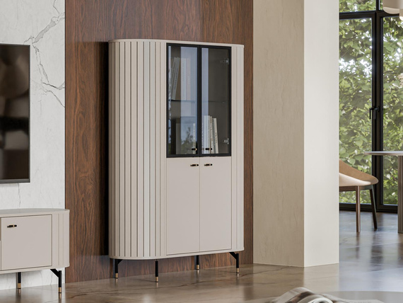 Standvitrine mit Glastüre 4 türen MODERNO Caschmir