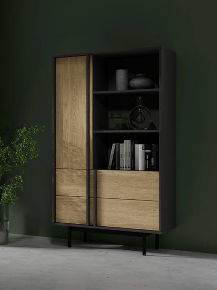 Bücherregal mit Hohe Füße Eiche geölte/ Anthrazit MALTS 