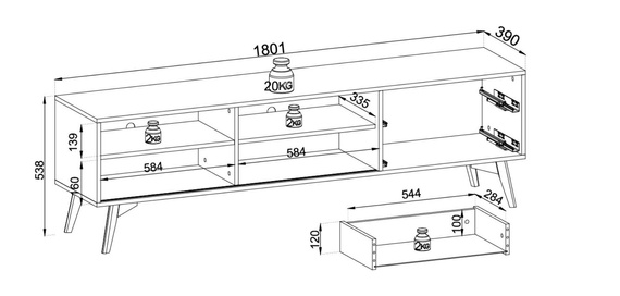 TV-Schrank mit 2 Schubladen Eiche SLOW