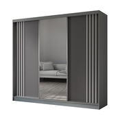 Kleiderschrank mit Spiegel MALTA Breite: 240 cm Grau + Weiß