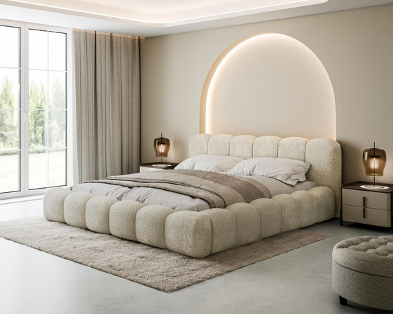 Glamour Wolkenbett 160x200 mit Metallrahmen Hellbeige LUX