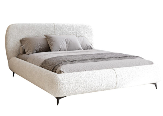 Elegantes Japandi Polsterbett mit Bettkasten Stoffbezug 160x200 Creme 