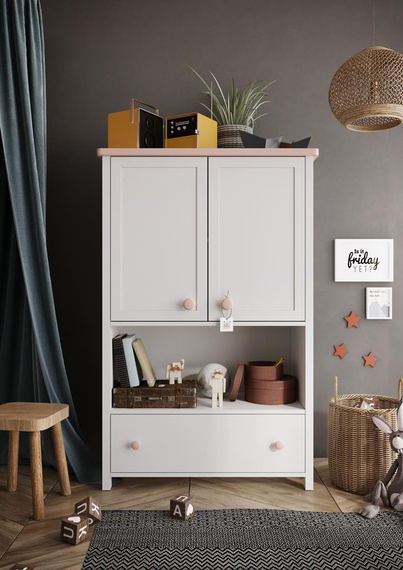 Kommode mit zwei Türen Regal LARA Weiß+Rosa