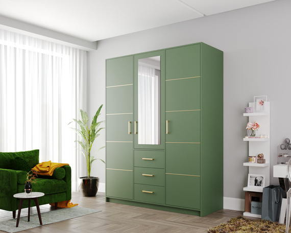 Kleiderschrank ALEX II Flaschengrün + Gold