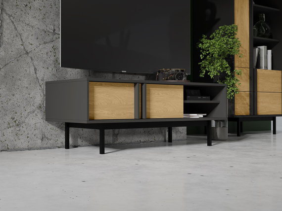 Japandi Design TV-Schrank Eiche geölte/ Anthrazit MALTS