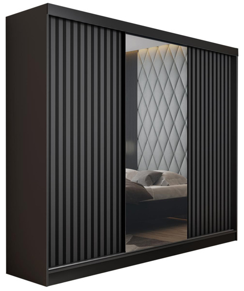 Schwebetürenschrank mit Lamellen und Spiegel LAMI weiß+ graphit
