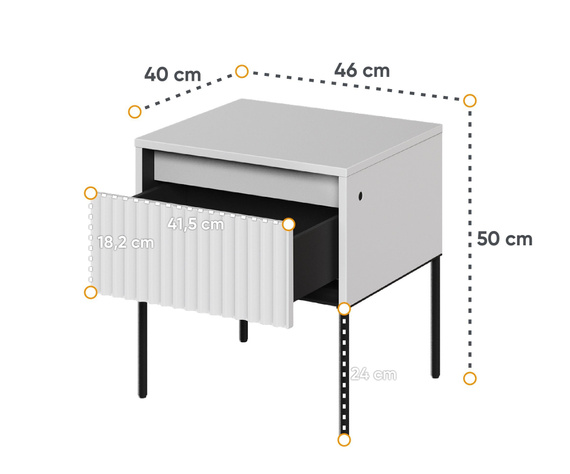 Nachttisch mit Schublade Fronten gefräst FLORE Grau