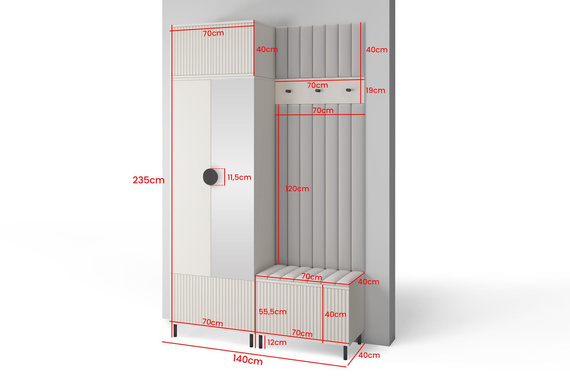 Elegant Garderobenschrank mit Lamellen Kaschmir PORTOFINO