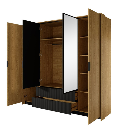 Kleiderschrank mit 2 Schubladen und Spiege STIK mit LED